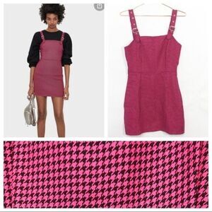Bershka Houndstooth Overall Mini Dress Pink&Black New Without Tags Medium